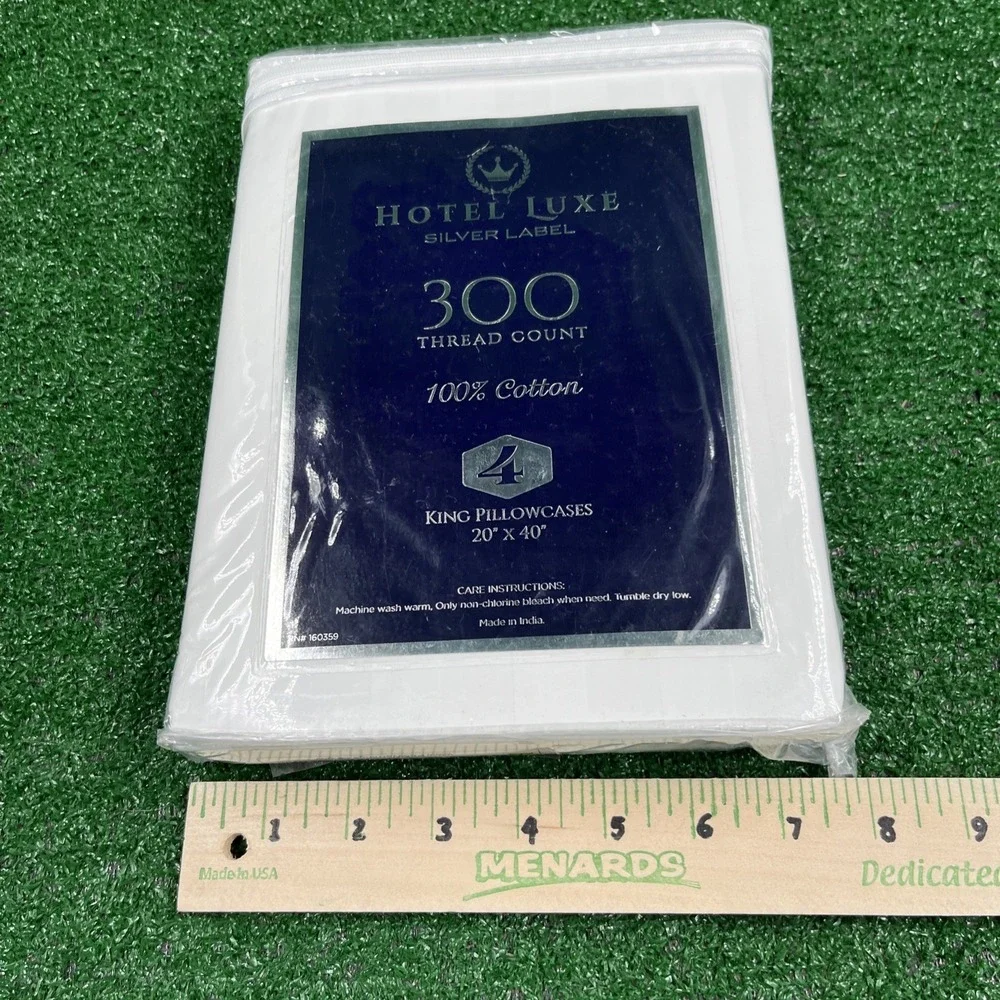 Hotel Luxe Silver Label 300 Thread Ct Cotton White‎ King Pillowcase Set of 4 NWT